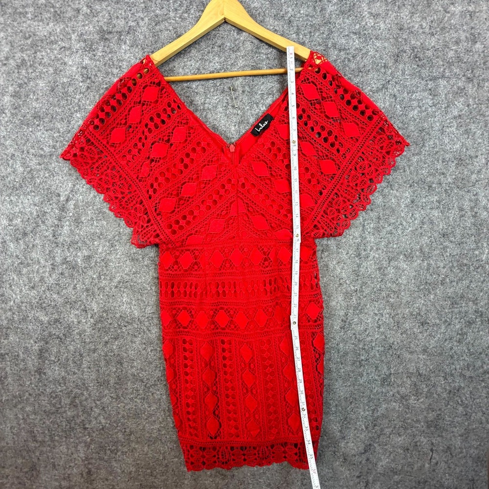 Lulus First Kiss Mini Dress Womens L Red Geometric Crochet Flowy Dopamine Boho - Picture 5 of 6